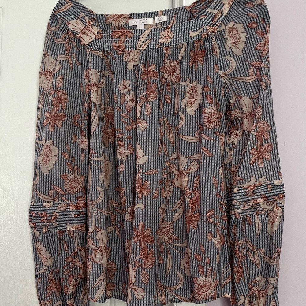 Lauren Conrad square neck long sleeve 
Smocked blouse